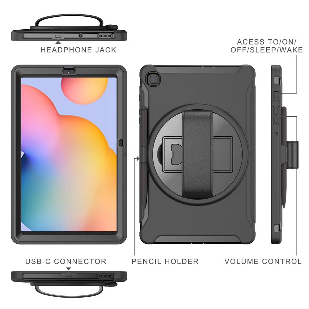 360° Swivel PC + TPU Tablet Cover with Pen Slot and Hand Strap for Samsung Galaxy Tab S6 Lite - Black-10