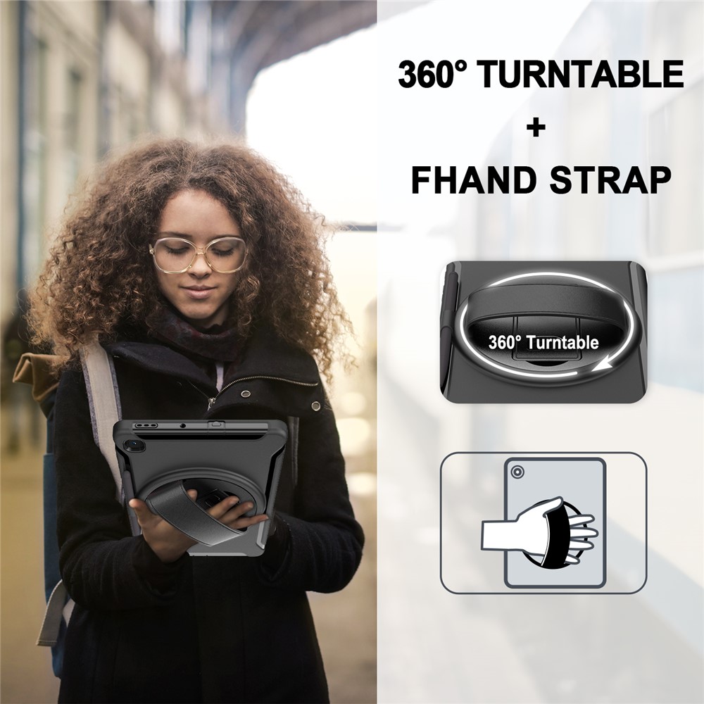 360° Swivel PC + TPU Tablet Cover with Pen Slot and Hand Strap for Samsung Galaxy Tab S6 Lite - Black-11