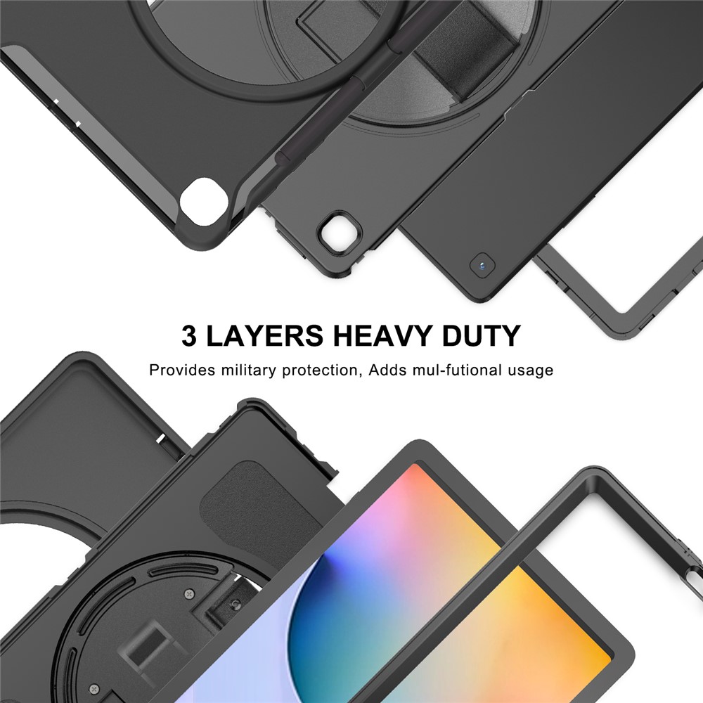 360° Swivel PC + TPU Tablet Cover with Pen Slot and Hand Strap for Samsung Galaxy Tab S6 Lite - Black-12