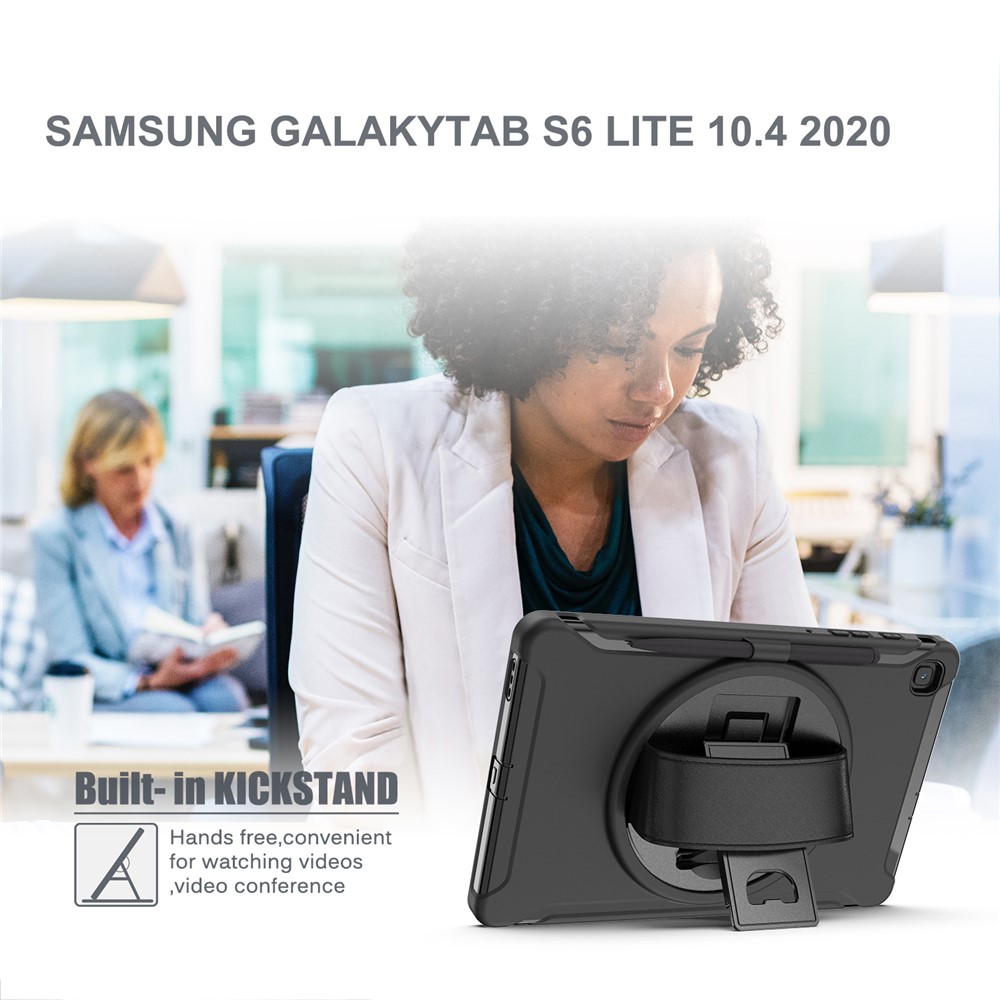 360° Swivel PC + TPU Tablet Cover with Pen Slot and Hand Strap for Samsung Galaxy Tab S6 Lite - Black-13