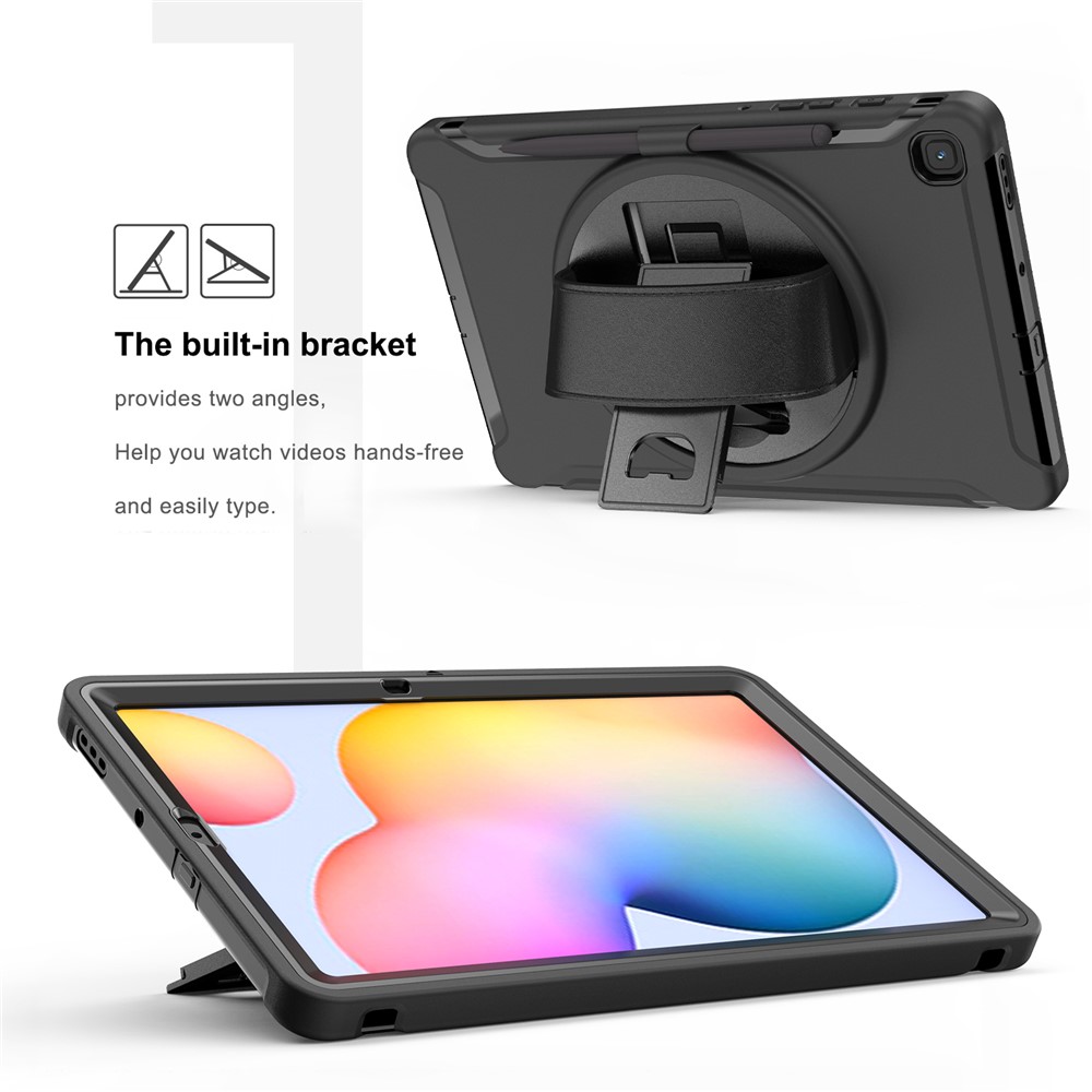 360° Swivel PC + TPU Tablet Cover with Pen Slot and Hand Strap for Samsung Galaxy Tab S6 Lite - Black-15
