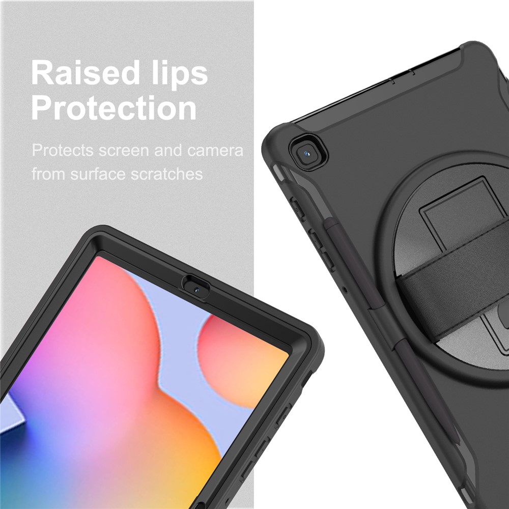 360° Swivel PC + TPU Tablet Cover with Pen Slot and Hand Strap for Samsung Galaxy Tab S6 Lite - Black-16