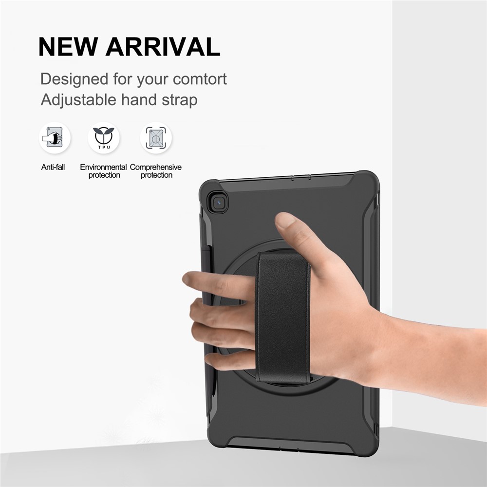 360° Swivel PC + TPU Tablet Cover with Pen Slot and Hand Strap for Samsung Galaxy Tab S6 Lite - Black-17