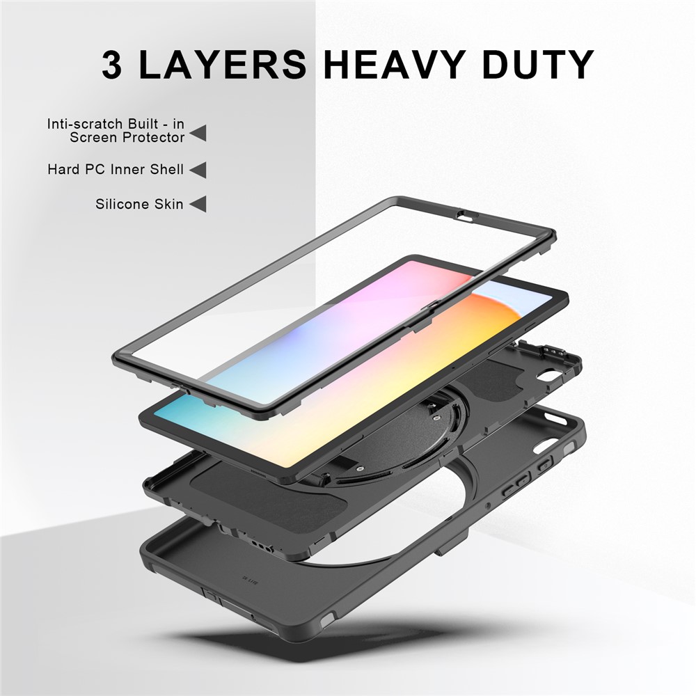 360° Swivel PC + TPU Tablet Cover with Pen Slot and Hand Strap for Samsung Galaxy Tab S6 Lite - Black-18