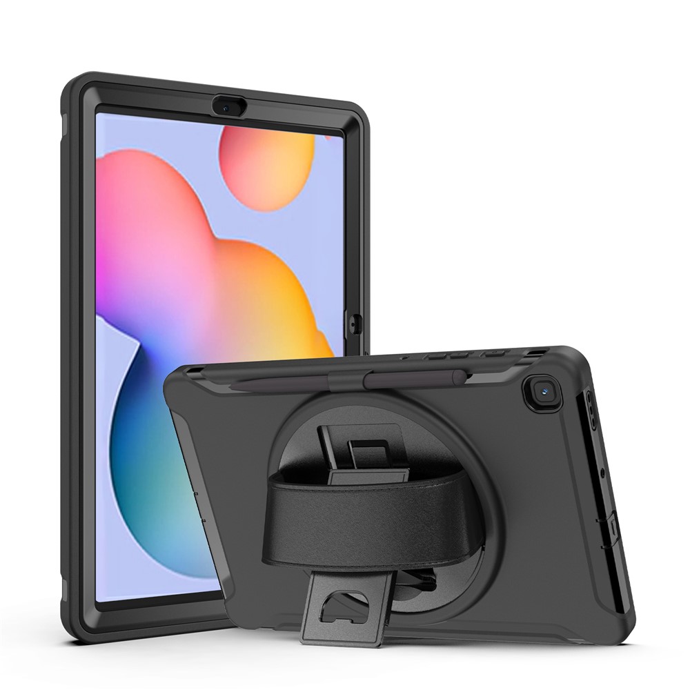 360° Swivel PC + TPU Tablet Cover with Pen Slot and Hand Strap for Samsung Galaxy Tab S6 Lite - Black-2