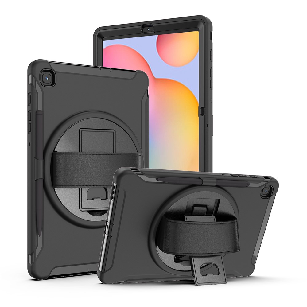 360° Swivel PC + TPU Tablet Cover with Pen Slot and Hand Strap for Samsung Galaxy Tab S6 Lite - Black-3