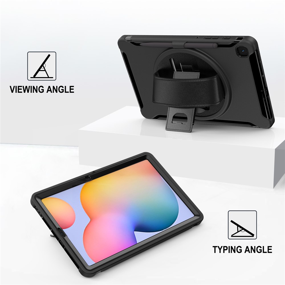 360° Swivel PC + TPU Tablet Cover with Pen Slot and Hand Strap for Samsung Galaxy Tab S6 Lite - Black-6
