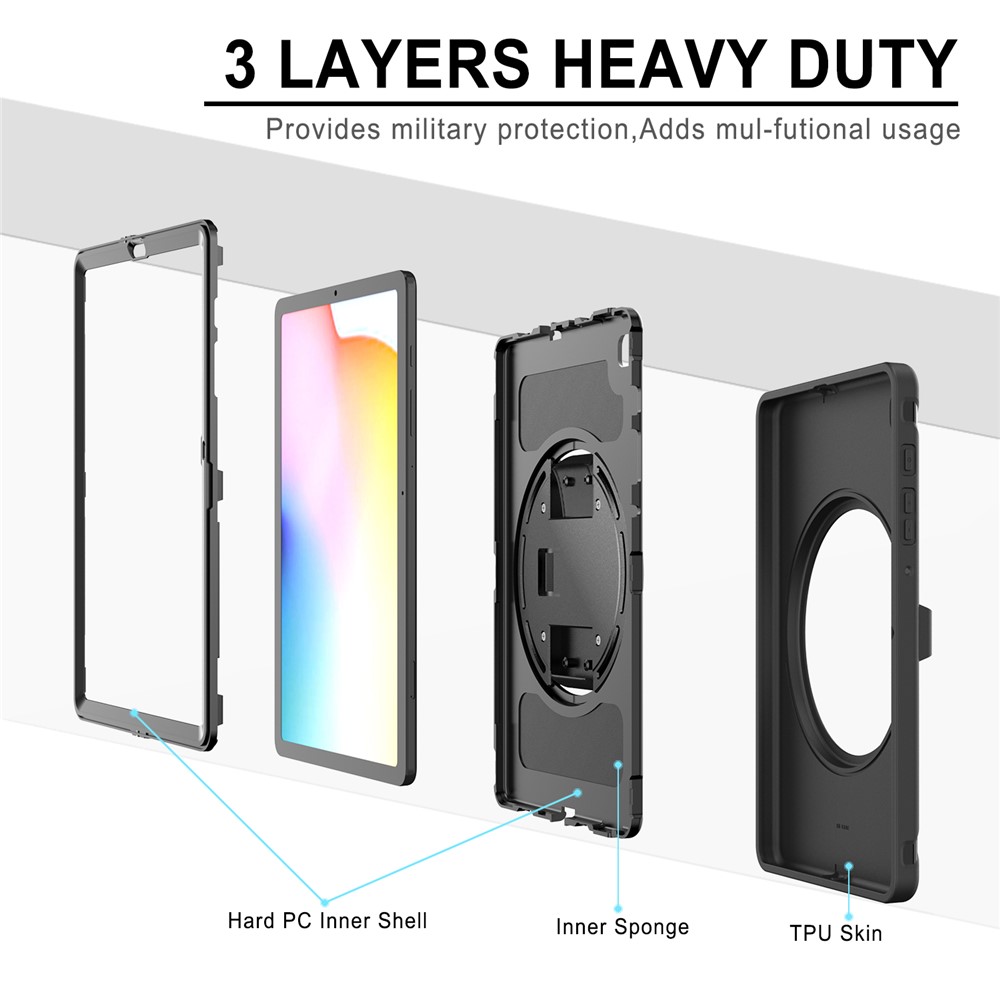360° Swivel PC + TPU Tablet Cover with Pen Slot and Hand Strap for Samsung Galaxy Tab S6 Lite - Black-7