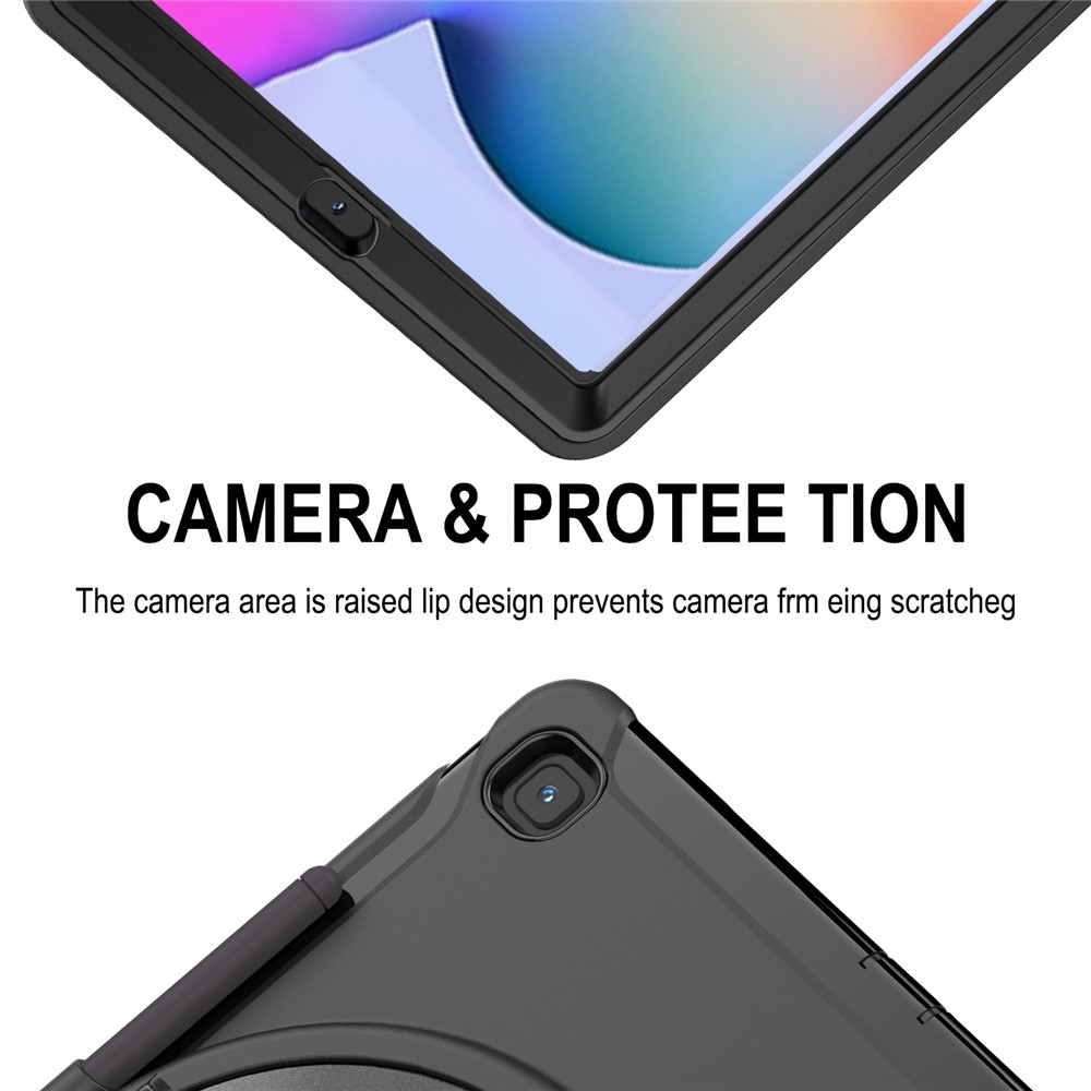 360° Swivel PC + TPU Tablet Cover with Pen Slot and Hand Strap for Samsung Galaxy Tab S6 Lite - Black-9