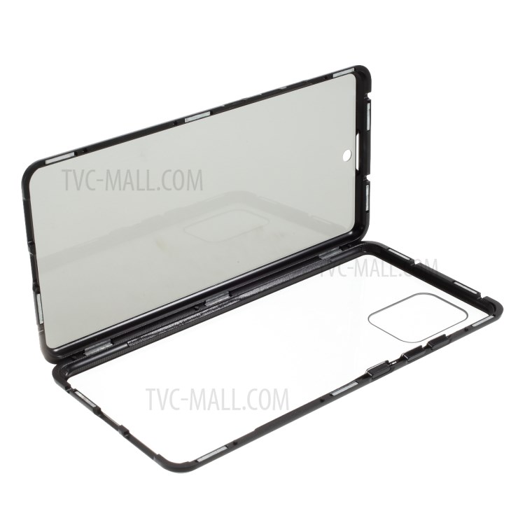 Anti-peep Magnetic Metal Frame + Double-sided Tempered Glass Case for Samsung Galaxy A91/S10 Lite - Black-1