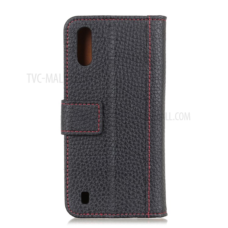 Color Blocking Litchi Skin Leather Shell Stylish Case for Samsung Galaxy M01 - Black-3