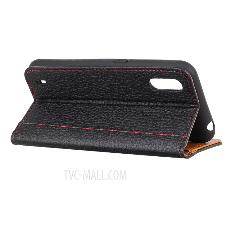 Color Blocking Litchi Skin Leather Shell Stylish Case for Samsung Galaxy M01 - Black-4