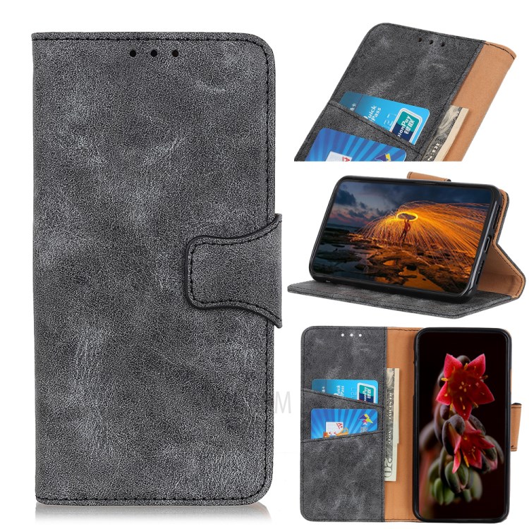 Retro Leather Wallet Stand Mobile Phone Cover for Samsung Galaxy M01 - Grey-1