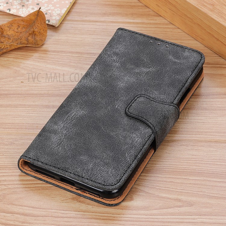 Retro Leather Wallet Stand Mobile Phone Cover for Samsung Galaxy M01 - Grey-12