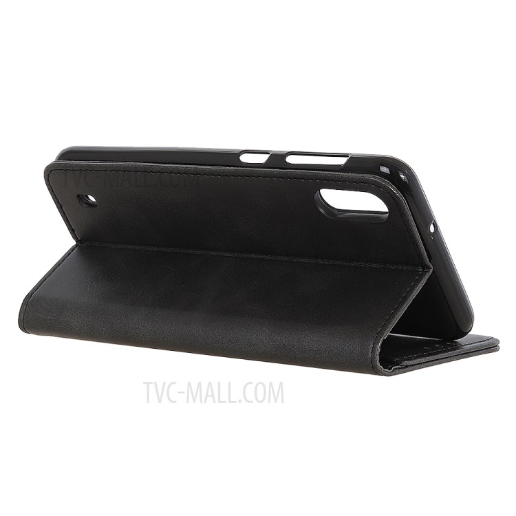 Auto-absorbed Split Leather Wallet Case for Samsung Galaxy M01 - Black-4