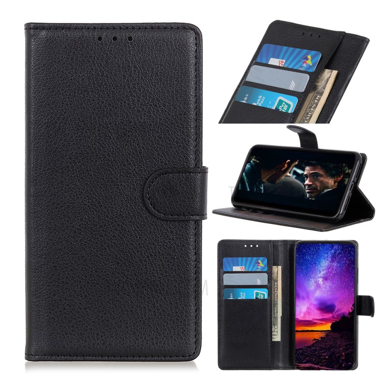 Litchi Texture Cover with Wallet Leather Shell for Samsung Galaxy M01 - Black-1