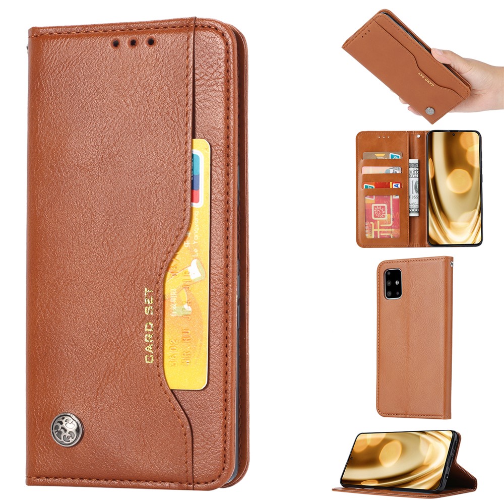 Auto-absorbed PU Leather Stand Wallet Phone Shell for Samsung Galaxy Note 20 Plus - Light Brown-1