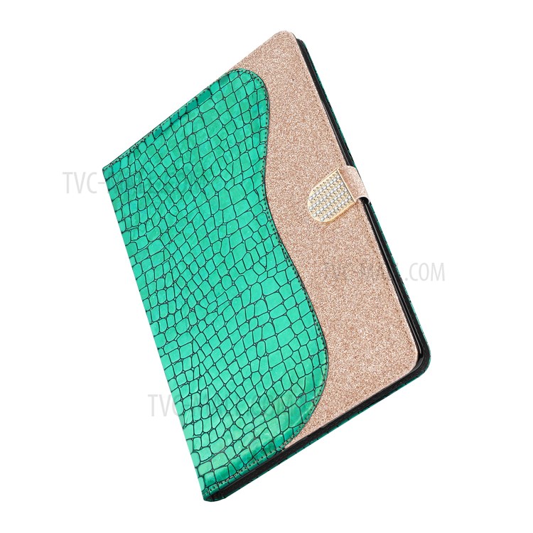 Copertina Per Supporto in Pelle in Polvere Con Vetrina Flash Coccodrillo Con Slot Per Schede Per Samsung Galaxy Tab A 10.5 (2018) T590 T595 - Verde-3