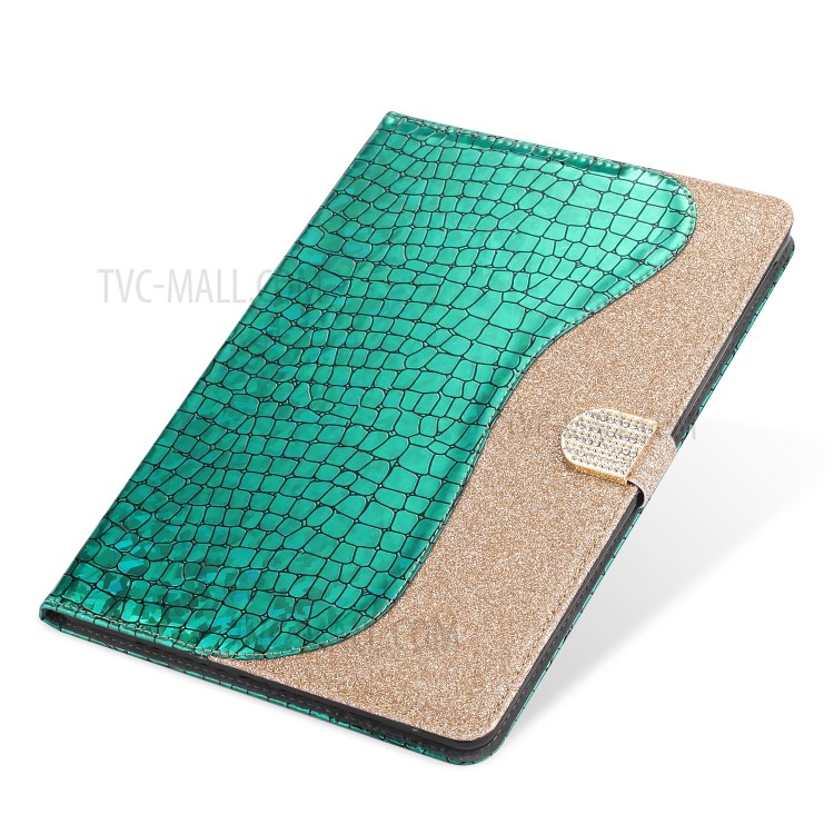 Copertina Per Supporto in Pelle in Polvere Con Vetrina Flash Coccodrillo Con Slot Per Schede Per Samsung Galaxy Tab A 10.5 (2018) T590 T595 - Verde-4