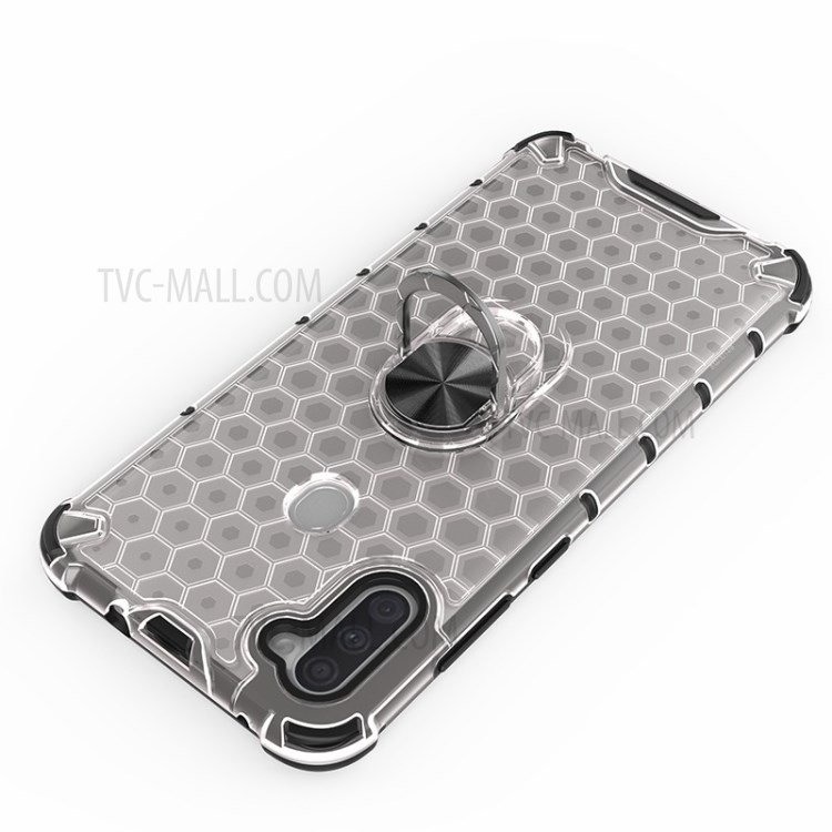 Finger Ring Kickstand Honeycomb Pattern TPU + PC Hybrid Shell for Samsung Galaxy A11 - White-8