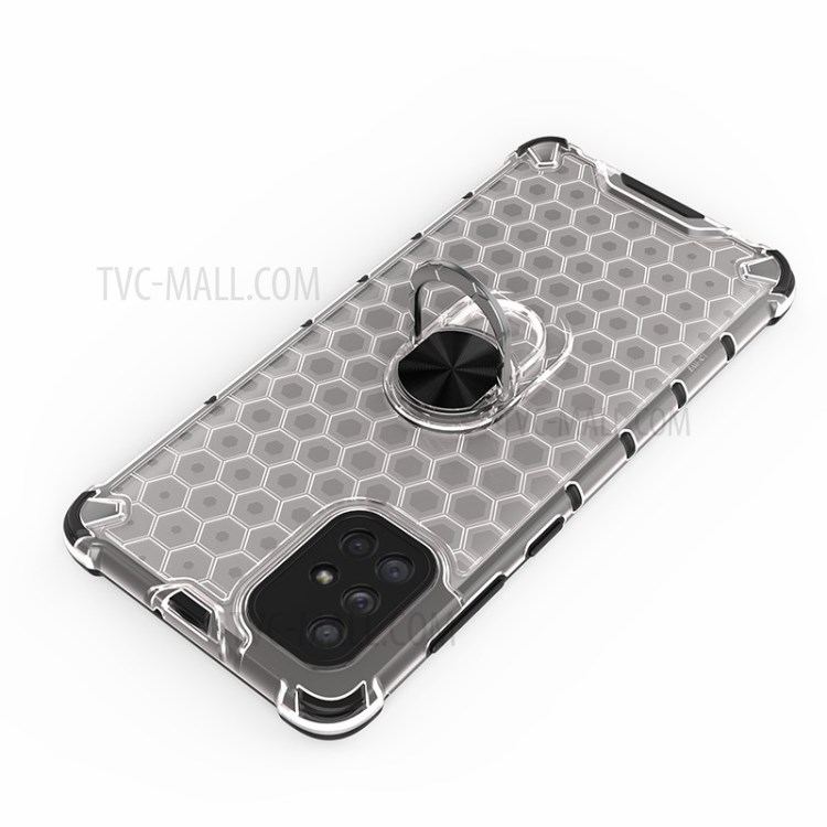 Finger Ring Kickstand Honeycomb Pattern TPU + PC Hybrid Case for Samsung Galaxy A71 SM-A715 - White-10