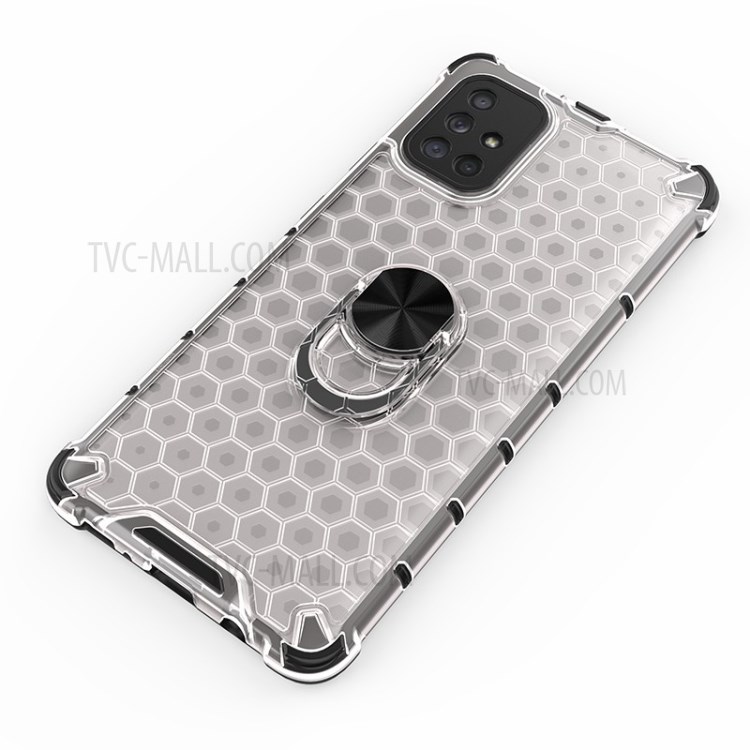 Finger Ring Kickstand Honeycomb Pattern TPU + PC Hybrid Case for Samsung Galaxy A71 SM-A715 - White-5