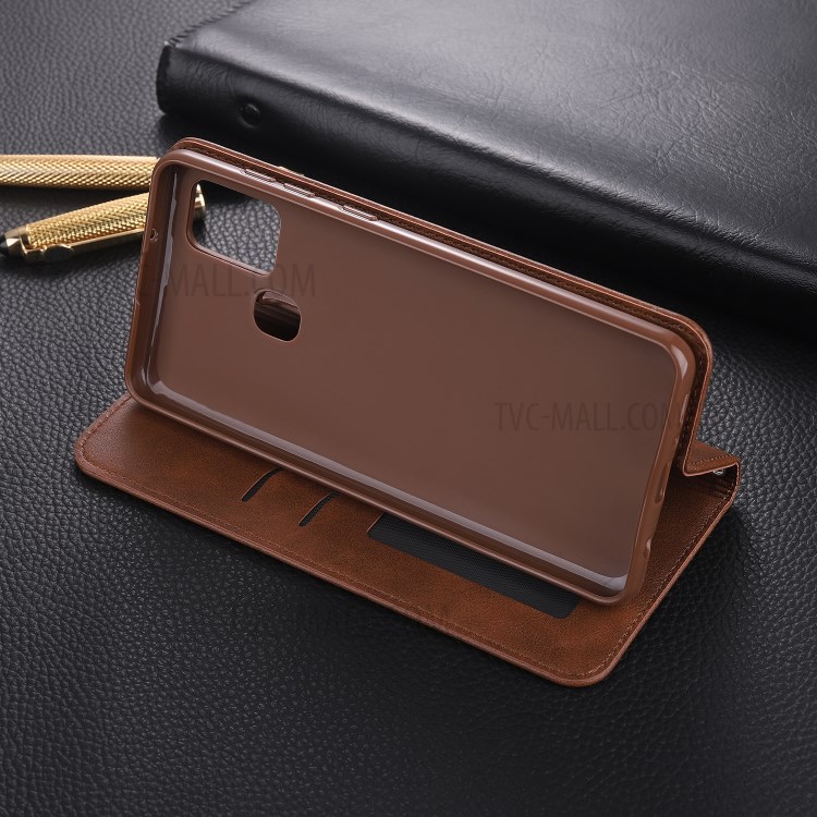 AZNS Leather Stand Case with Card Slots for Samsung Galaxy A21s - Coffee-17