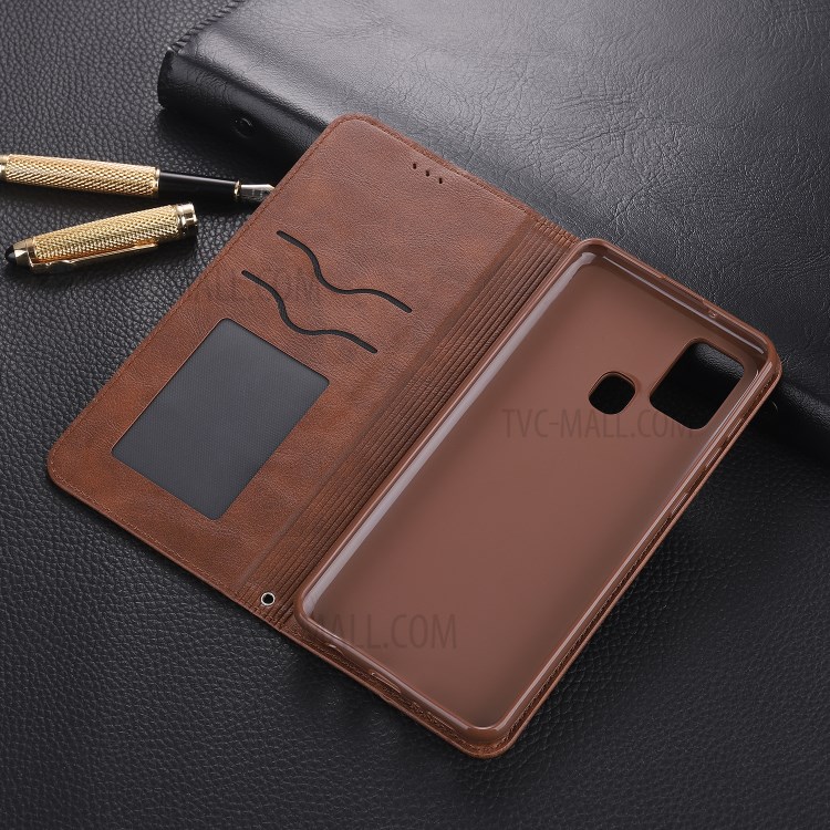 AZNS Leather Stand Case with Card Slots for Samsung Galaxy A21s - Coffee-19