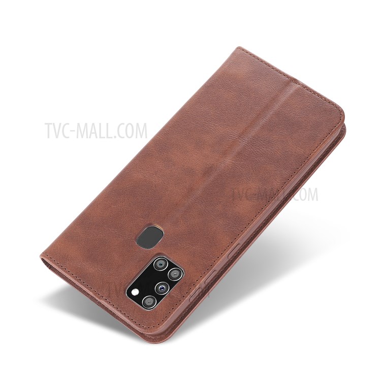 AZNS Leather Stand Case with Card Slots for Samsung Galaxy A21s - Coffee-2