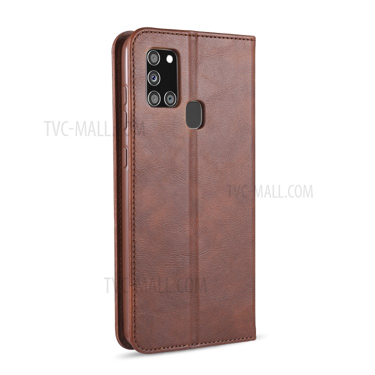 AZNS Leather Stand Case with Card Slots for Samsung Galaxy A21s - Coffee-21