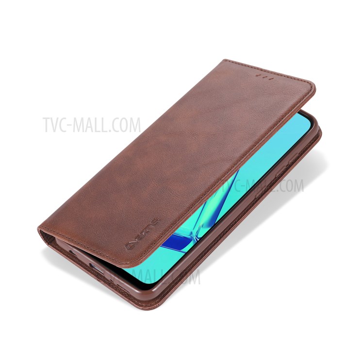 AZNS Leather Stand Case with Card Slots for Samsung Galaxy A21s - Coffee-22