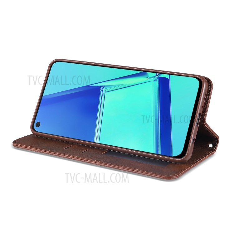 AZNS Leather Stand Case with Card Slots for Samsung Galaxy A21s - Coffee-3