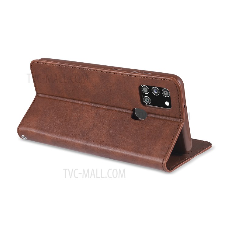 AZNS Leather Stand Case with Card Slots for Samsung Galaxy A21s - Coffee-4