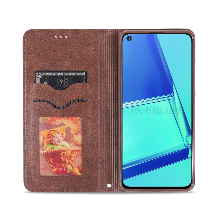AZNS Leather Stand Case with Card Slots for Samsung Galaxy A21s - Coffee-5