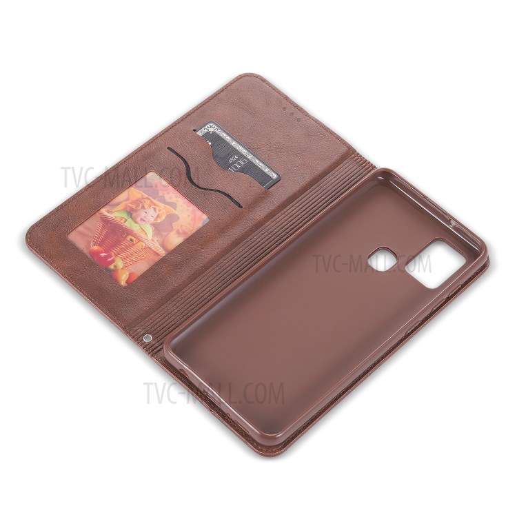 AZNS Leather Stand Case with Card Slots for Samsung Galaxy A21s - Coffee-6