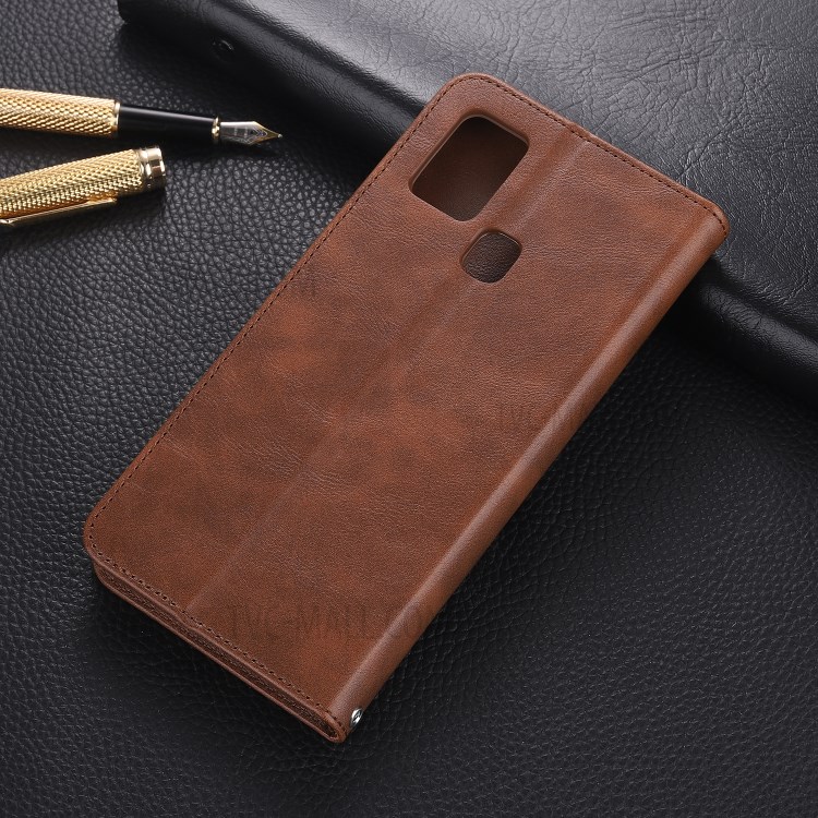 AZNS Leather Stand Case with Card Slots for Samsung Galaxy A21s - Coffee-8