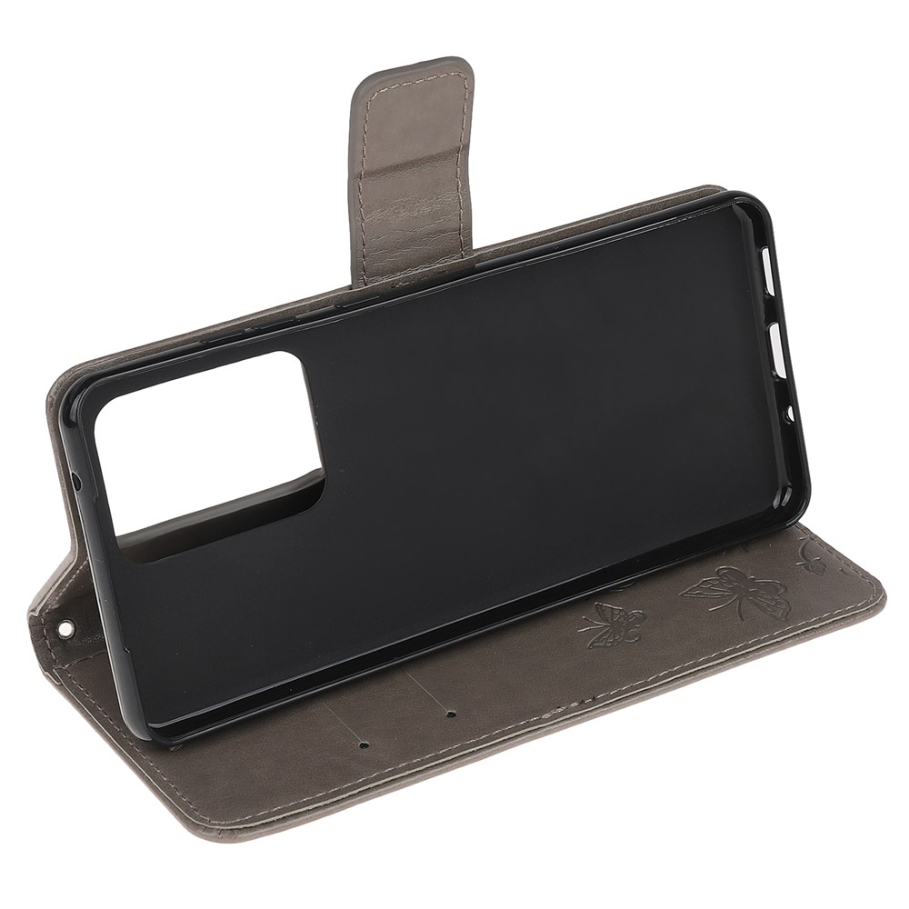 Impression Étui De Protection En Cuir Portefeuille Fleurs Papillon Pour Samsung Galaxy Note 20 Plus / 20 Pro - Gris-4