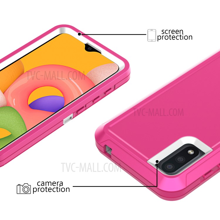 Heavy Duty PC + TPU Hybrid Shockproof Phone Case for Samsung Galaxy A01 4G (US Version) - Pink / White-2