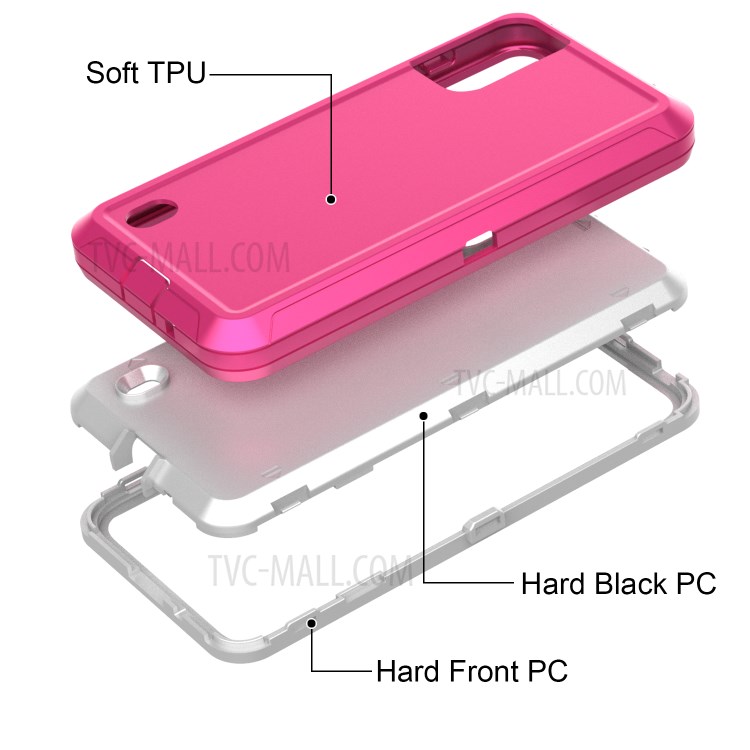 Heavy Duty PC + TPU Hybrid Shockproof Phone Case for Samsung Galaxy A01 4G (US Version) - Pink / White-3