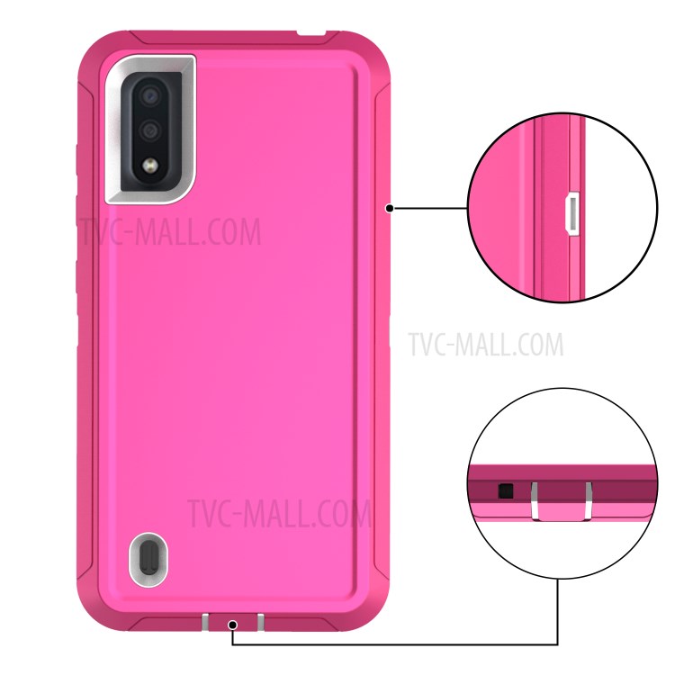 Heavy Duty PC + TPU Hybrid Shockproof Phone Case for Samsung Galaxy A01 4G (US Version) - Pink / White-4