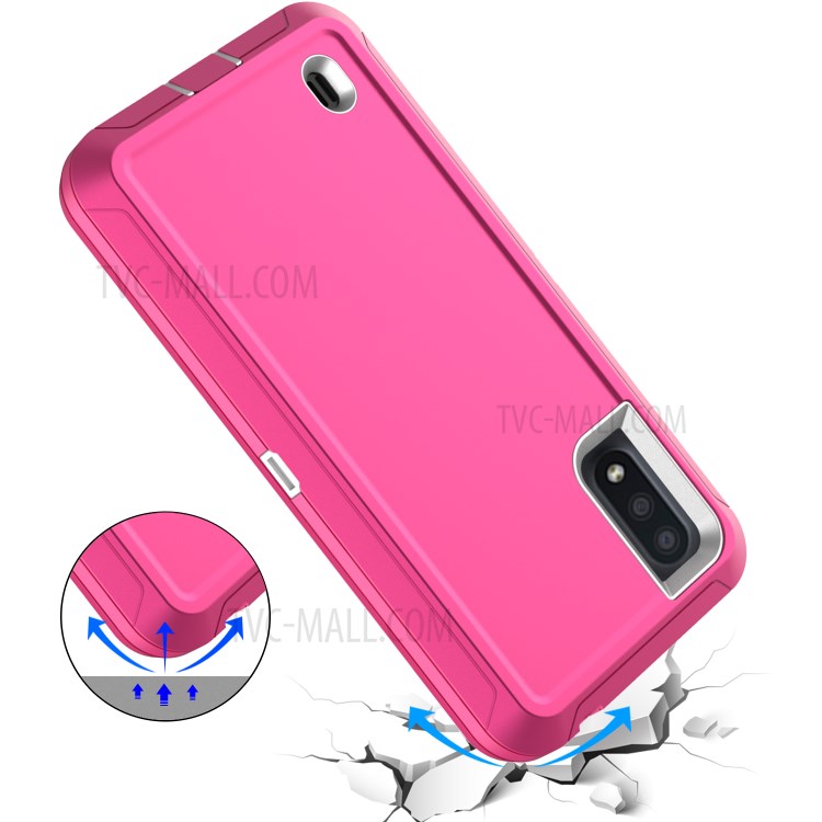Heavy Duty PC + TPU Hybrid Shockproof Phone Case for Samsung Galaxy A01 4G (US Version) - Pink / White-5