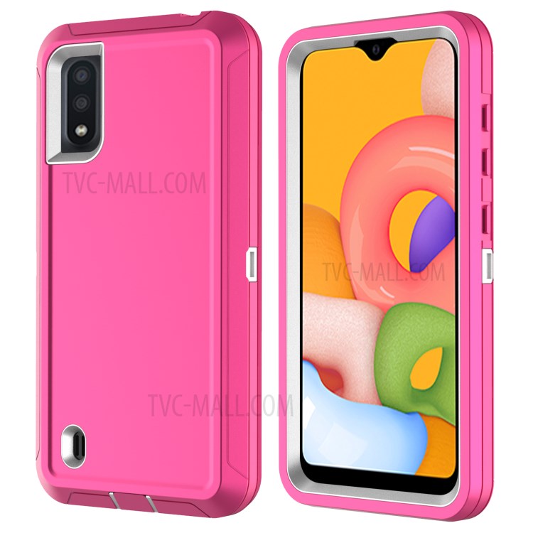 Shockproof PC + TPU Hybrid Case with Belt Clip Kickstand for Samsung Galaxy A01 - Pink/White-6