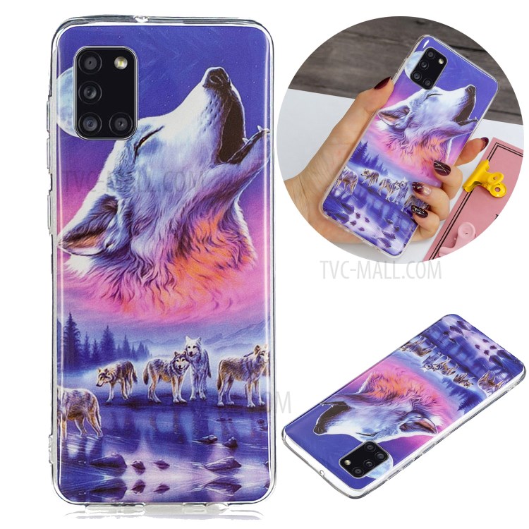 Noctilucent Patterned IMD TPU Shell for Samsung Galaxy A31 - Howling Wolf-1