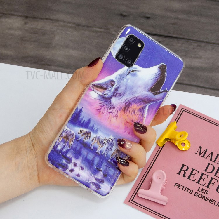 Noctilucent Patterned IMD TPU Shell for Samsung Galaxy A31 - Howling Wolf-3