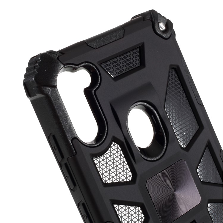 Kickstand Armor Dropproof Shell PC TPU Hybrid Case Avec Feuille de Métaux Magnétiques Pour Samsung Galaxy A11 (version Ue) / M11 - le Noir