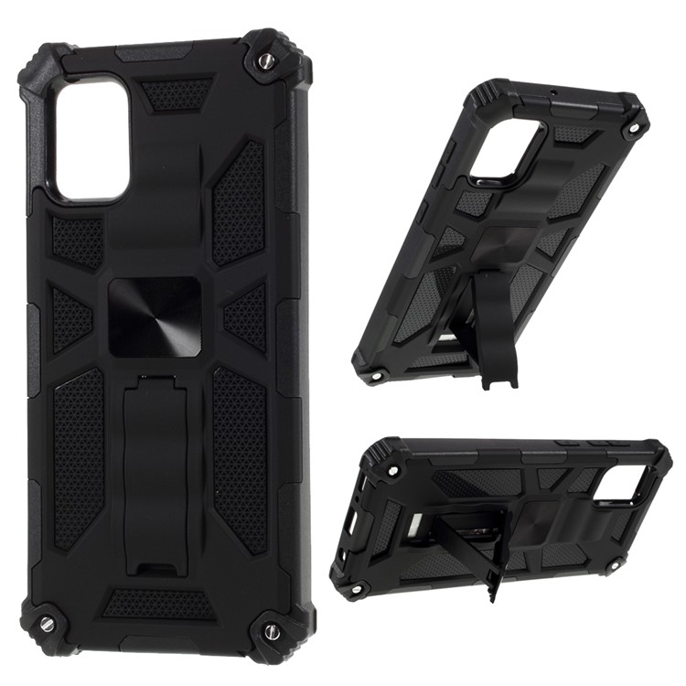 Kickstand Armor Dropproof PC TPU Detachable Cover with Magnetic Metal Sheet for Samsung Galaxy A31 - Black-1