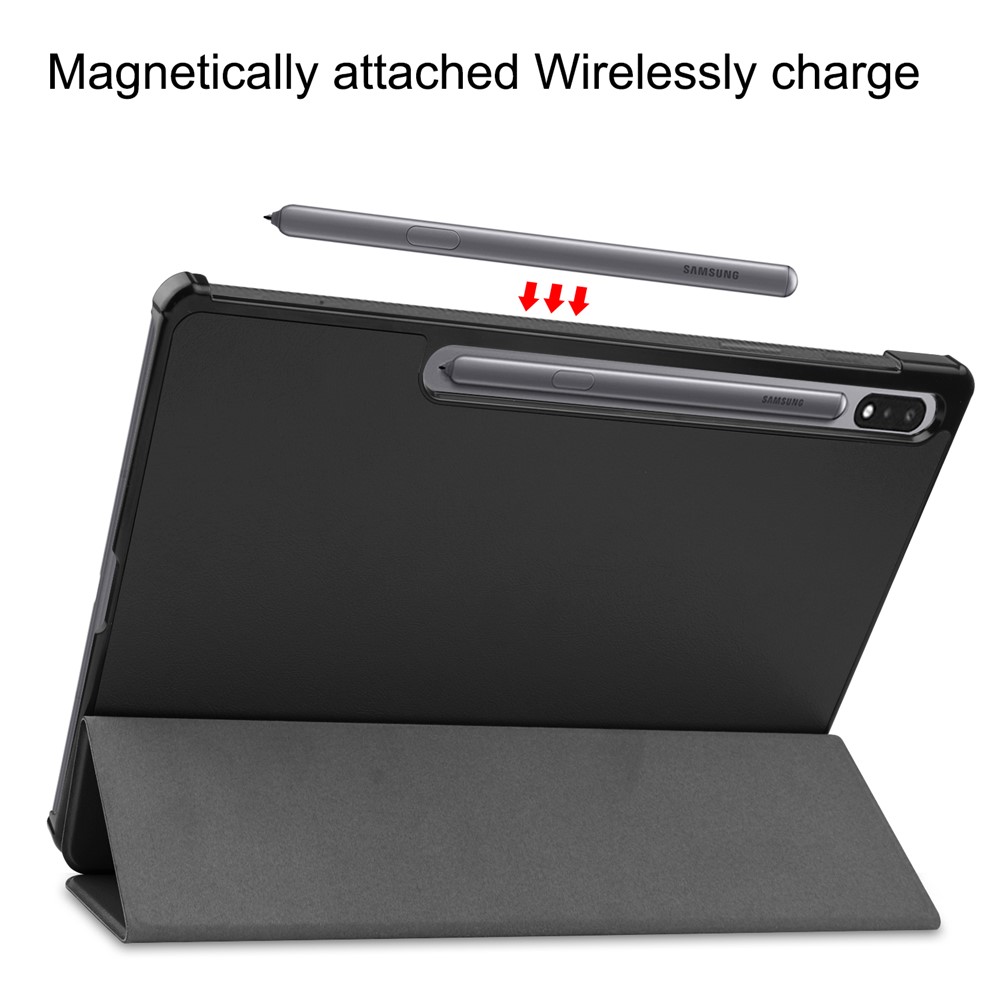 Trois Volets Cuir Stand Cas À Puce Pour Samsung Galaxy Tab S7, Plus 12,4 Pouces - Noir-6