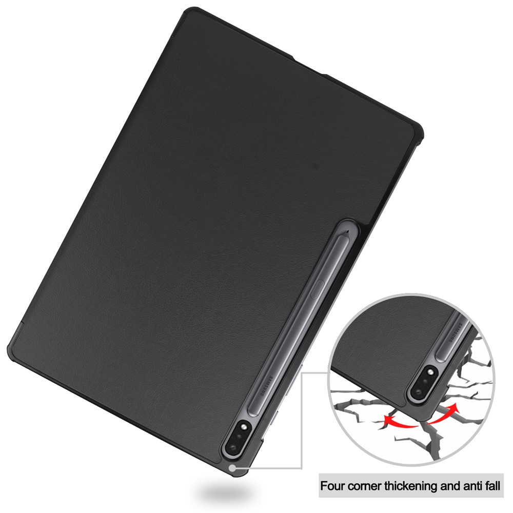 Trois Volets Cuir Stand Cas À Puce Pour Samsung Galaxy Tab S7, Plus 12,4 Pouces - Noir-7