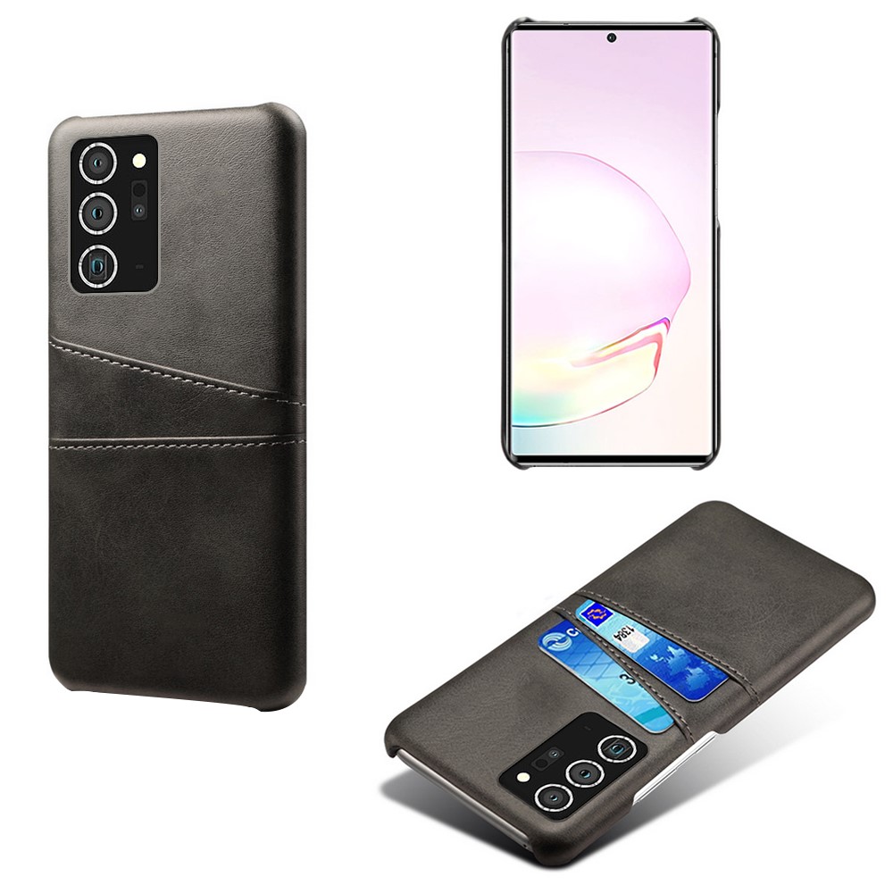 KSQ Duplo Cartão Capa Dura Ranhuras Caixa Do Telefone De Plástico Couro Revestido A PU Para Samsung Galaxy Nota 20 - Preto-1