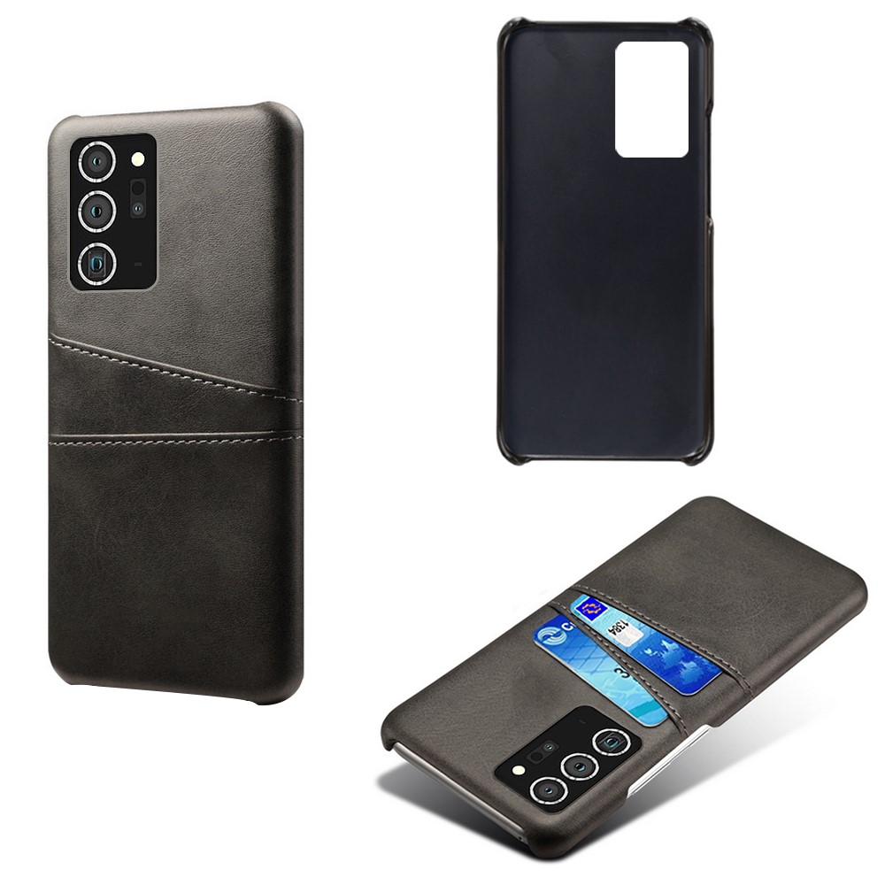 KSQ Hard Cover Double Card Slots PU Leather Coated Plastic Phone Case for Samsung Galaxy Note 20 - Black-5